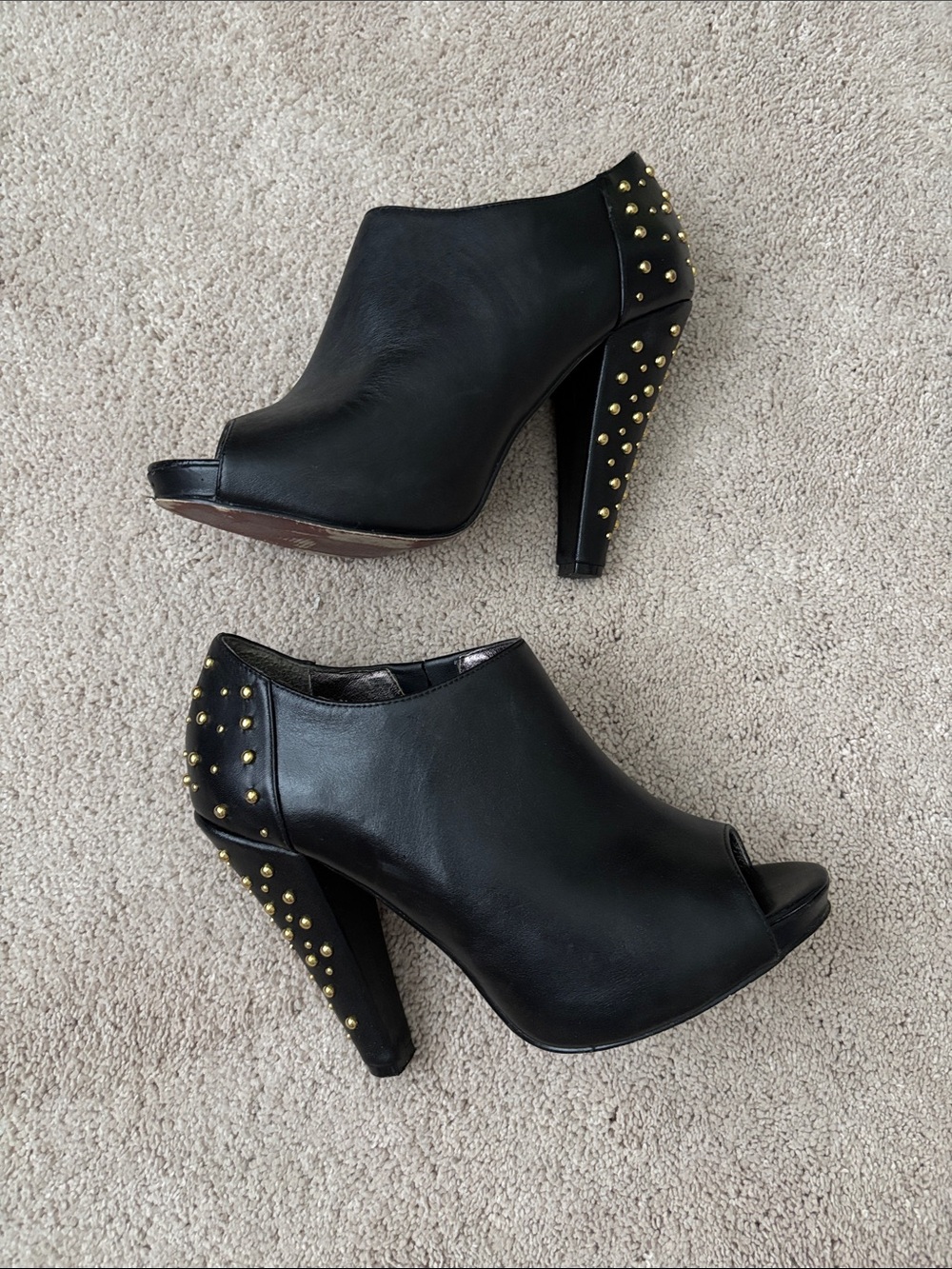Steve Madden MARRVEL Black Peep-Toe Studded High Heel Booties